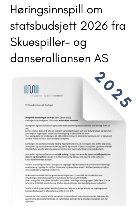 Skuespiller og danseralliansens høringsinnspill kulturbudsjett2026 familie og